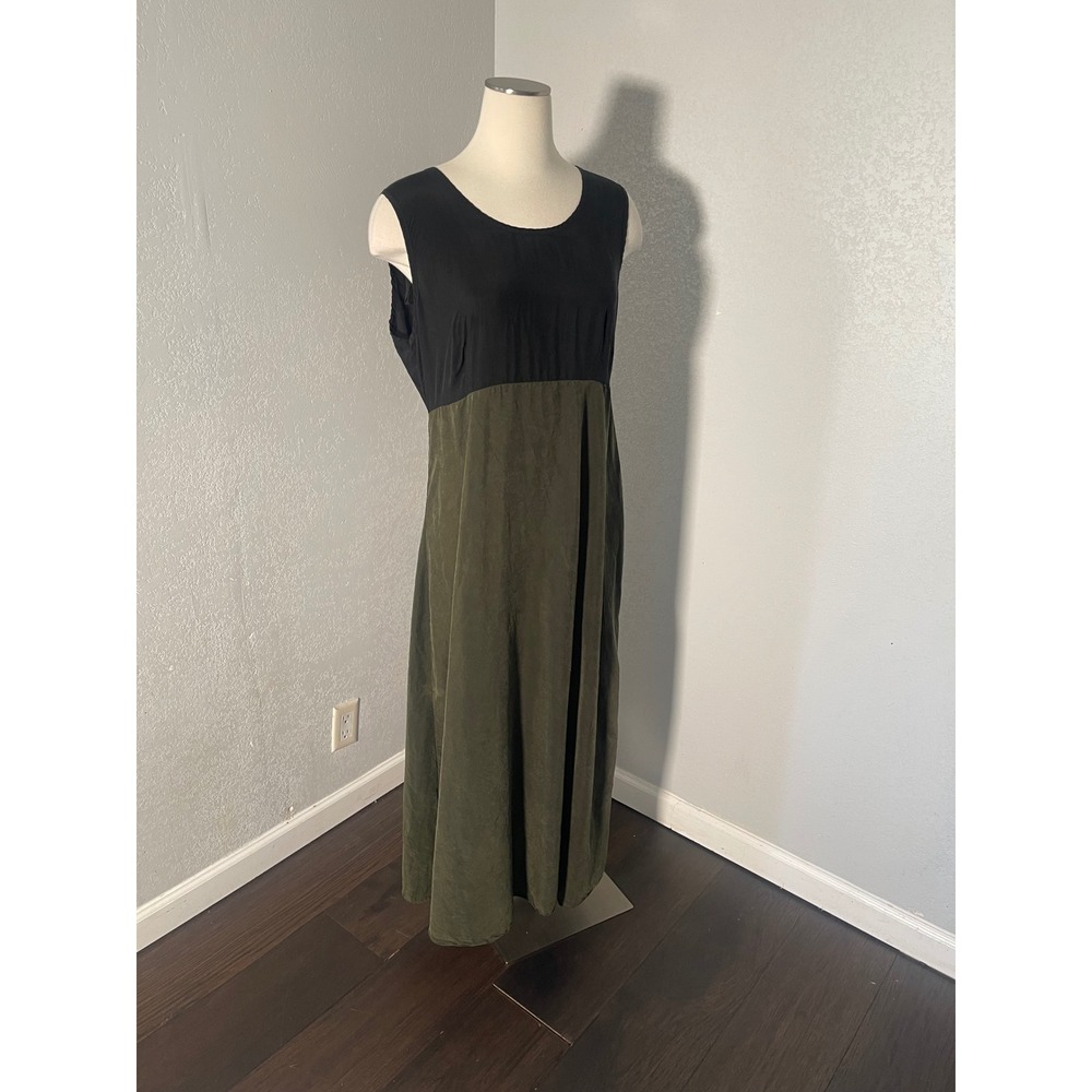 Nina Piccalino Vintage Maxi Dress Womens 16 Black Olive Green Bemberg  90s‎